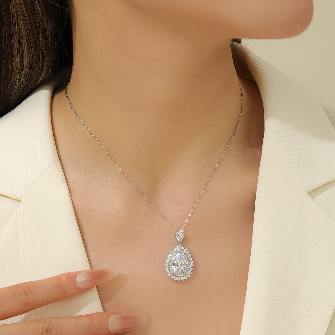 Glamorous Silver Pear Shaped Necklace