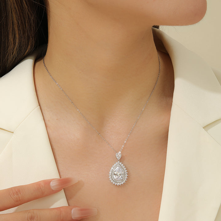 Glamorous Silver Pear Shaped Necklace - Reet Pehal