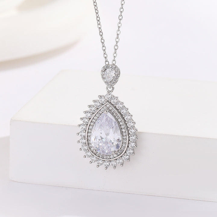 Glamorous Silver Pear Shaped Necklace - Reet Pehal