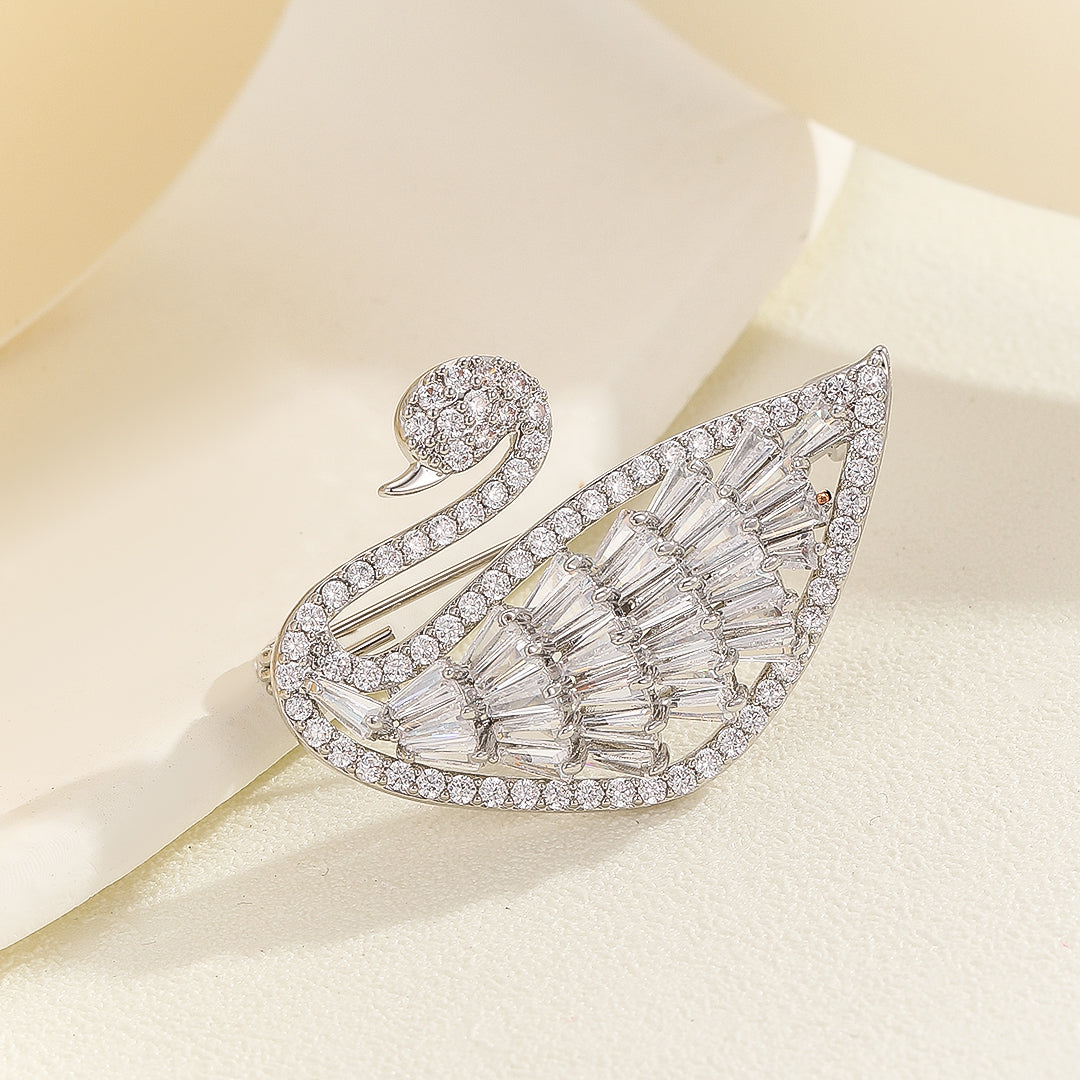 Adorable Baguette Crystal Swan Brooch - Reet Pehal