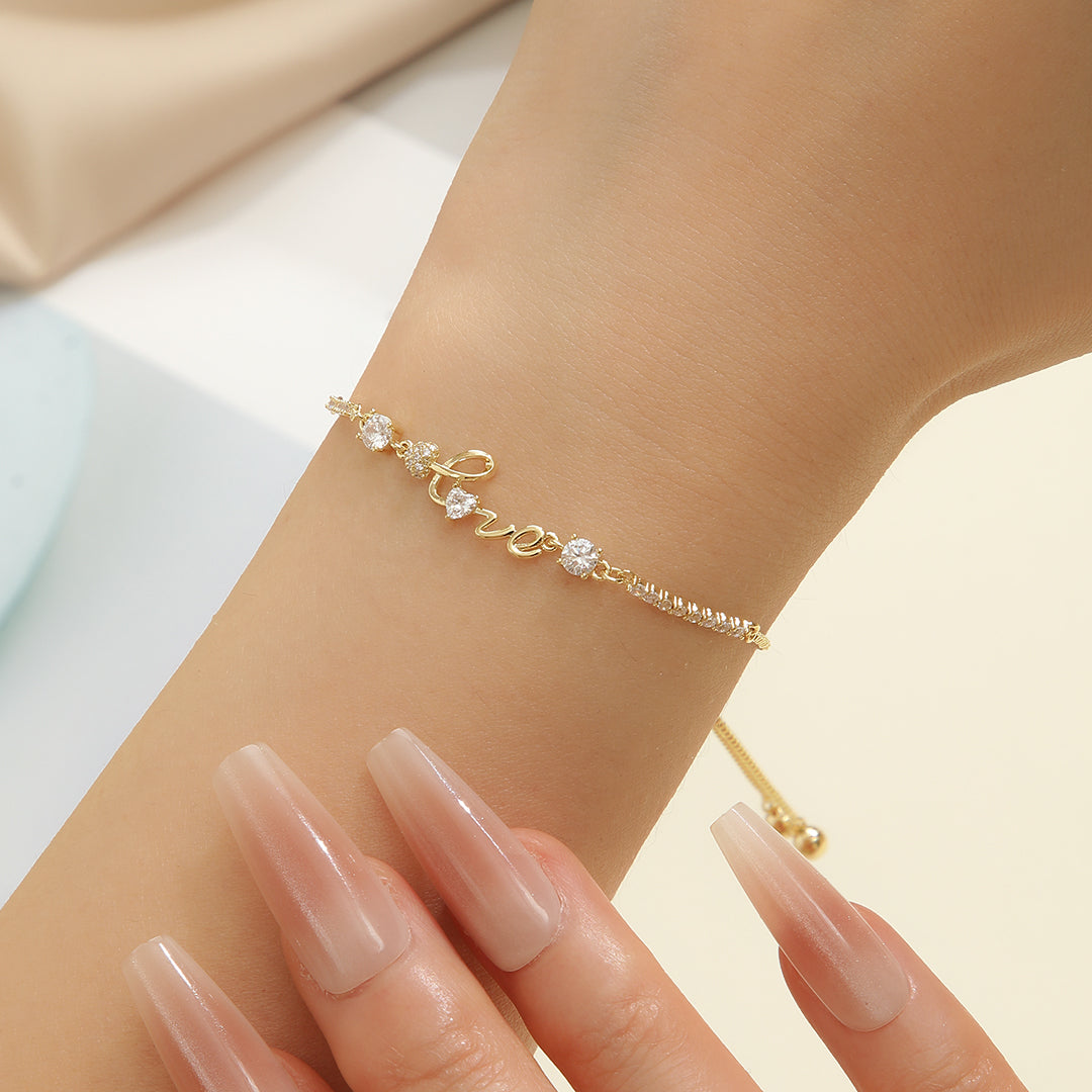 Stylish Stone-Studded Gold Love Bracelet