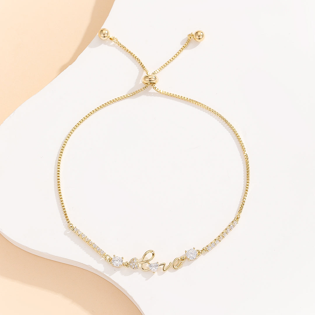 Stylish Stone-Studded Gold Love Bracelet