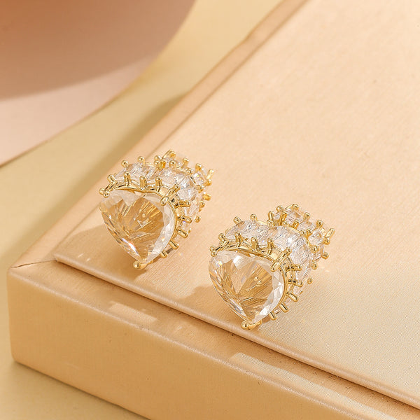 Pretty Golden Crystal Heart Studs - Reet Pehal