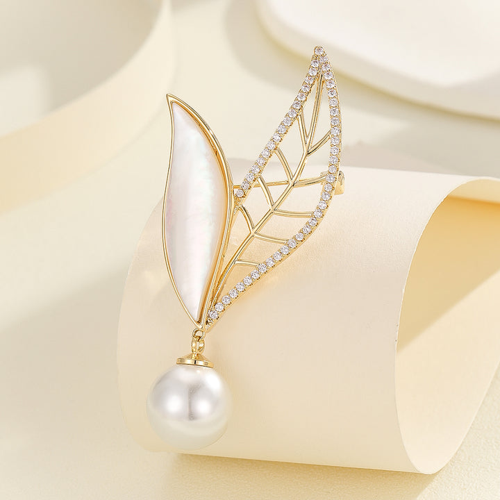 Gilded Leaf Pearl Brooch - Reet Pehal