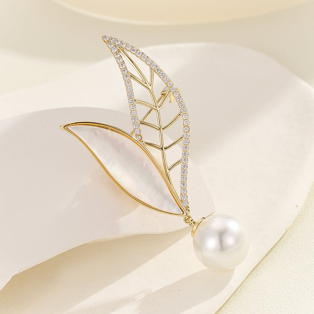 Gilded Leaf Pearl Brooch - Reet Pehal