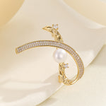 Load image into Gallery viewer, Gold Curve Pearl Ornament Brooch - Reet Pehal
