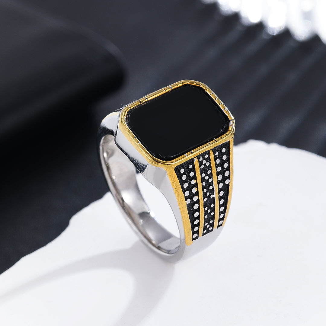 Captivating Monochrome Chic Inlay Ring