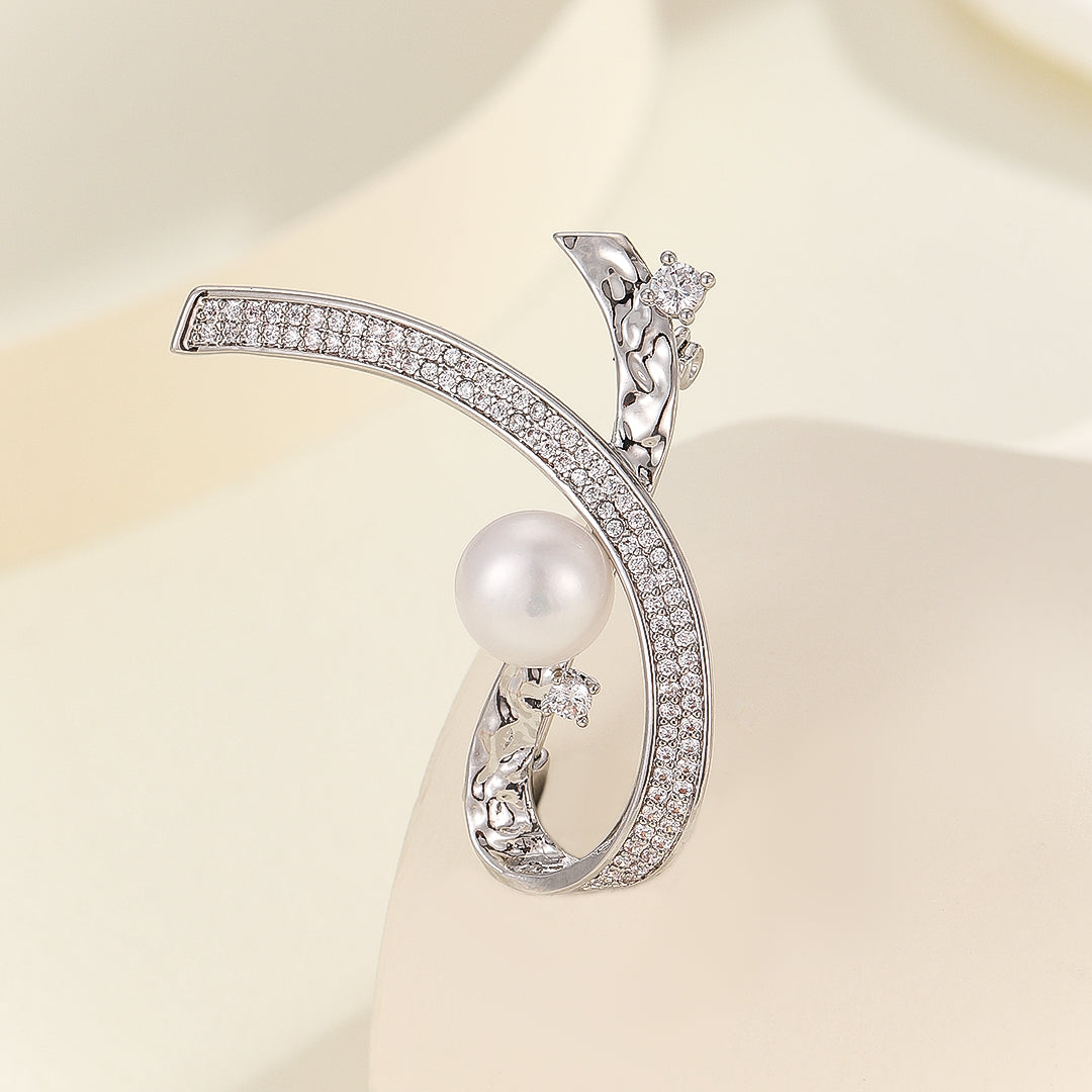 Chic Curve Pearl Ornament Brooch - Reet Pehal