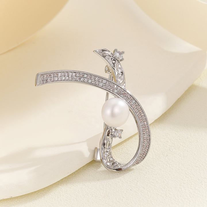 Chic Curve Pearl Ornament Brooch - Reet Pehal