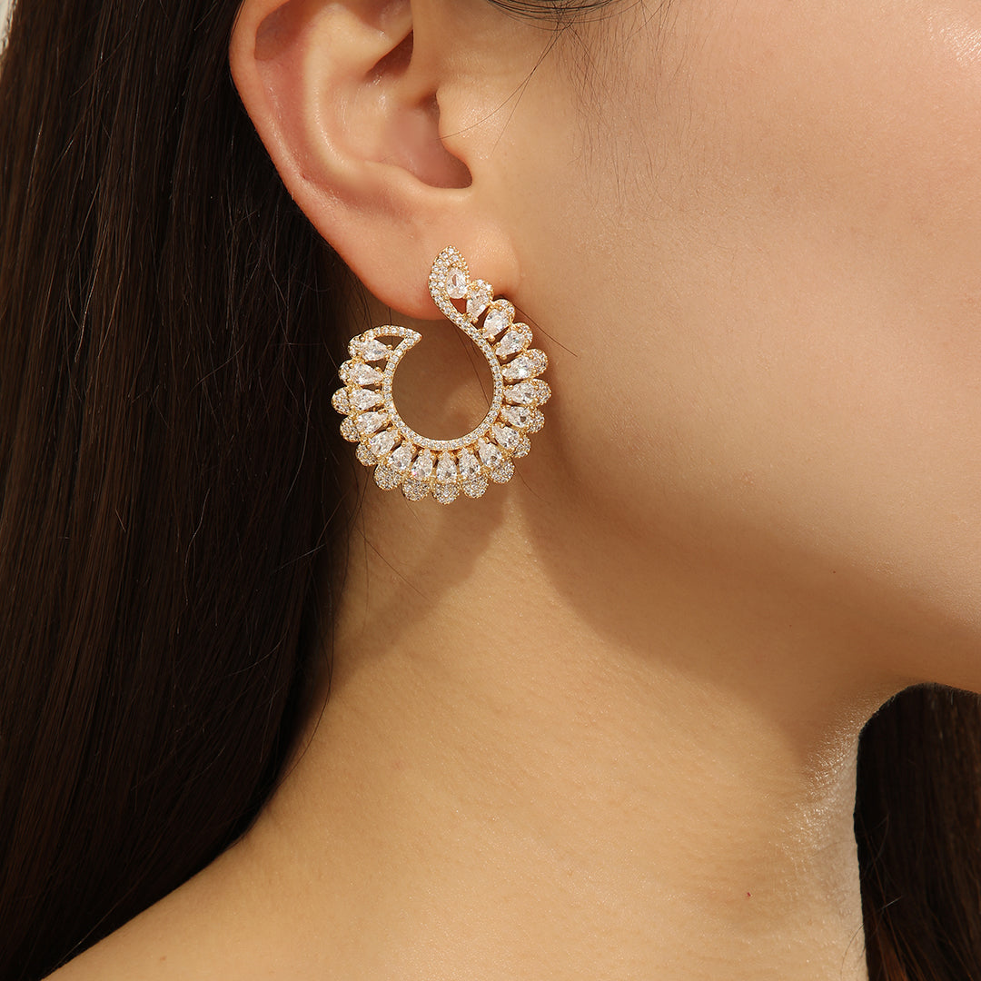 Stylish Golden Pear Crescent Earrings - Reet Pehal