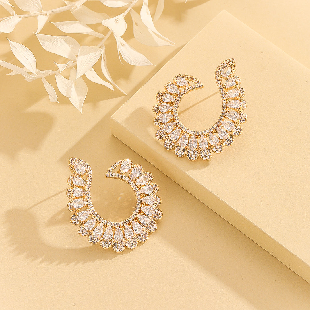 Stylish Golden Pear Crescent Earrings - Reet Pehal