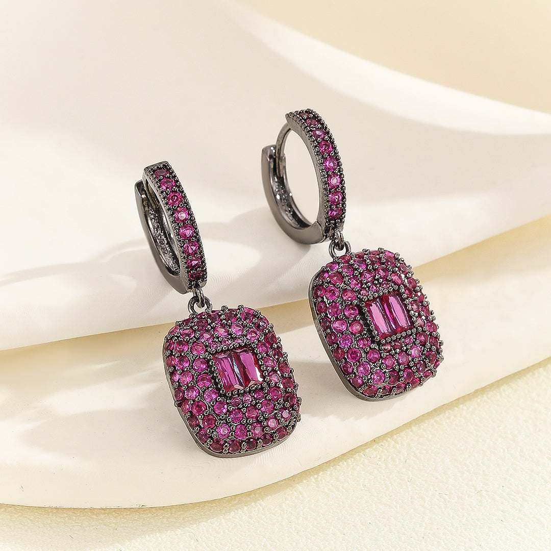 Modern Magenta Sparkle Dangle Earrings - Reet Pehal