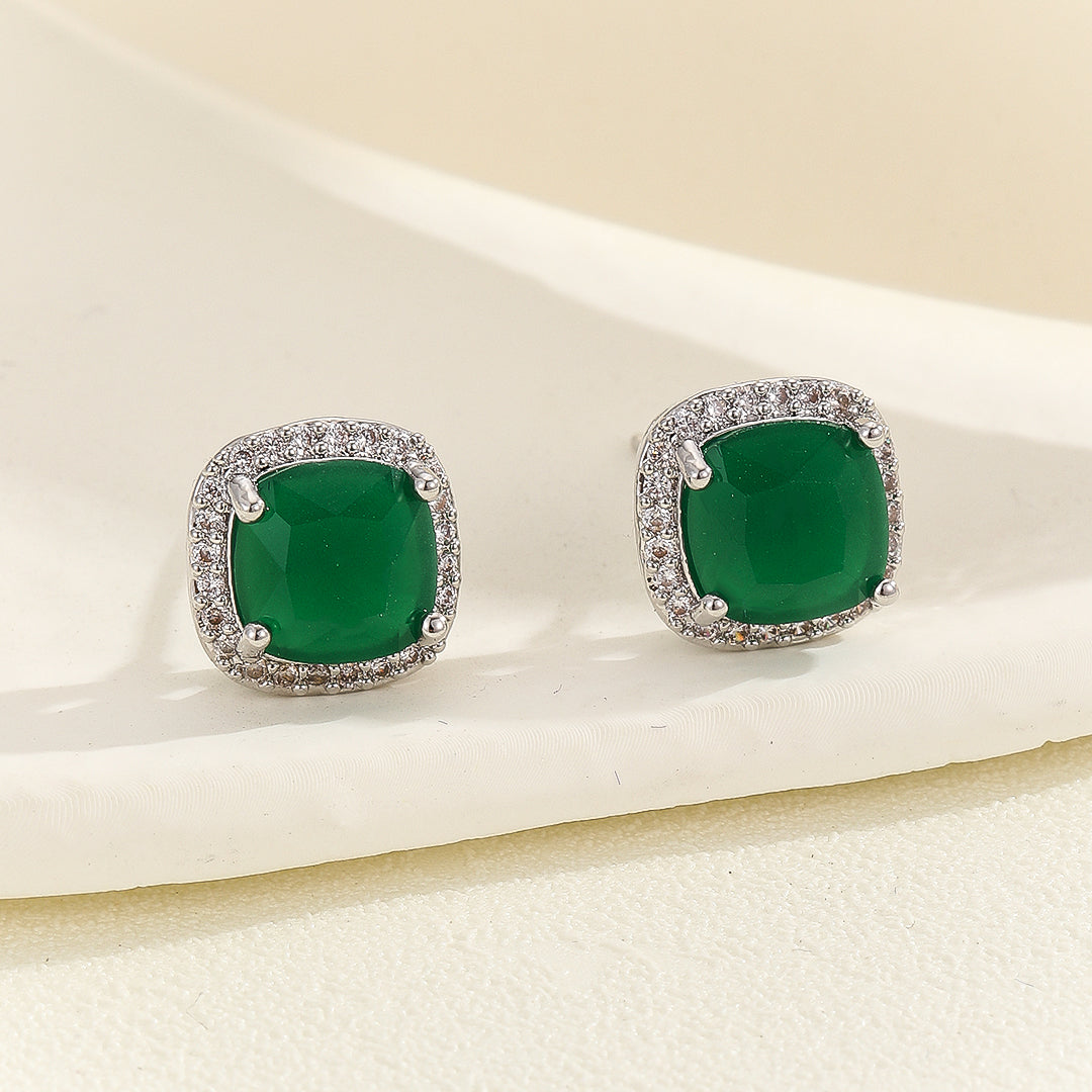 Luxe Green Crystal Square Earrings - Reet Pehal