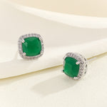 Load image into Gallery viewer, Luxe Green Crystal Square Earrings - Reet Pehal
