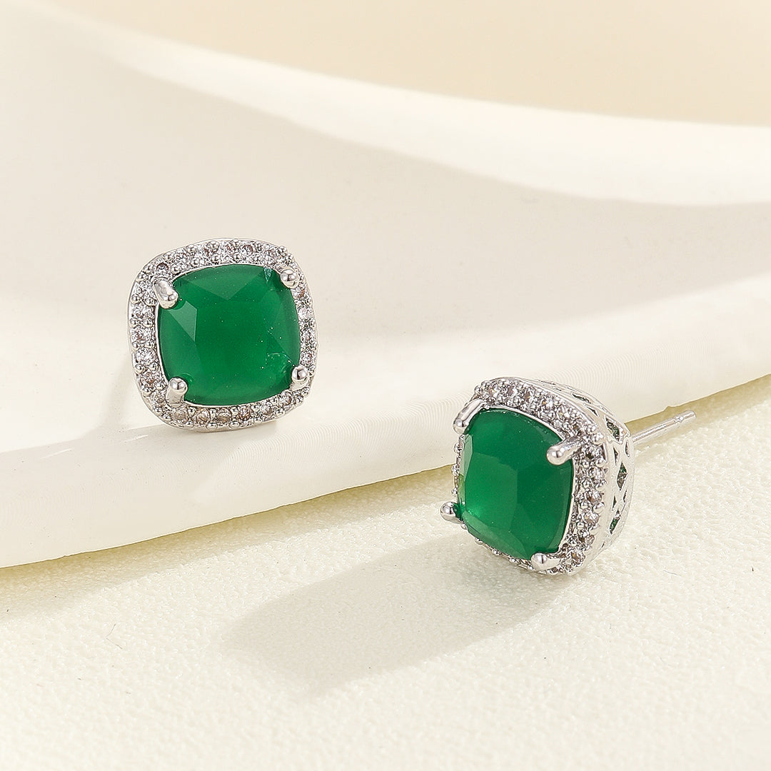 Luxe Green Crystal Square Earrings - Reet Pehal