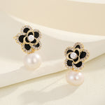 Load image into Gallery viewer, Pearly Black Blossom Drop Earrings - Reet Pehal
