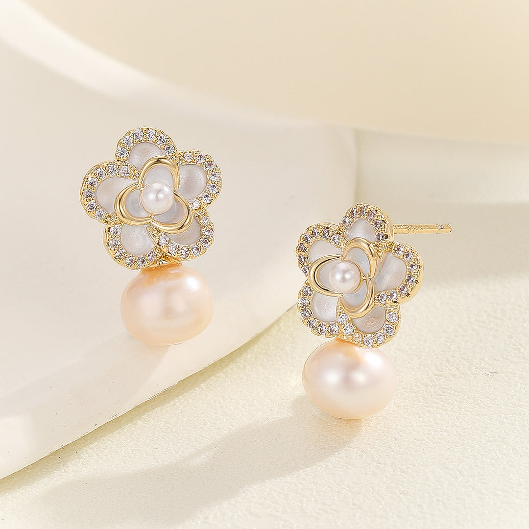 Pearly Ivory Blossom Drop Earrings - Reet Pehal