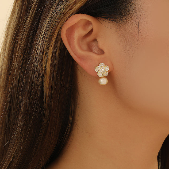 Pearly Ivory Blossom Drop Earrings - Reet Pehal