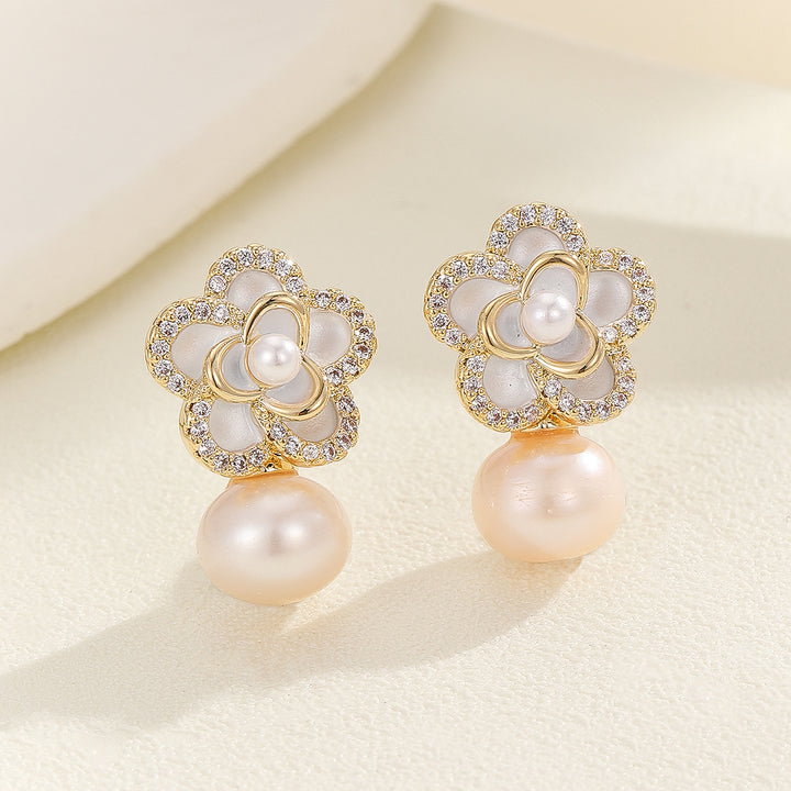 Pearly Ivory Blossom Drop Earrings - Reet Pehal