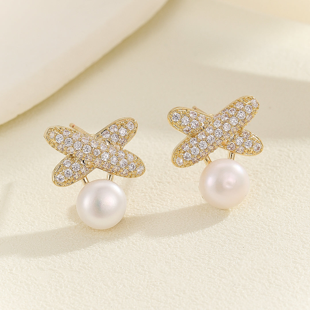 Sparkling Gold Butterfly Pearl Earrings - Reet Pehal