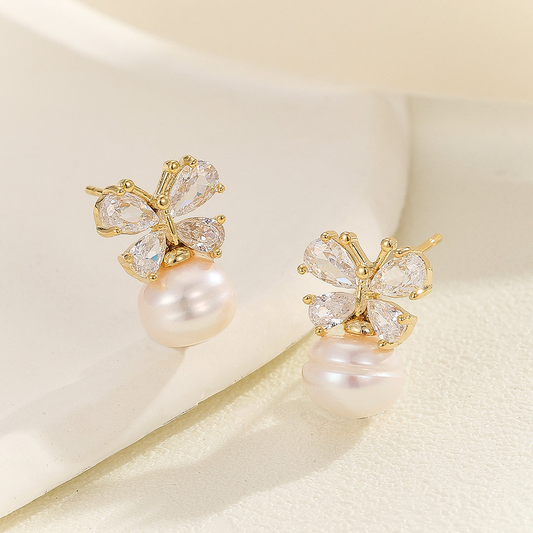 Crystal Butterfly Elegance Gold Earrings - Reet Pehal