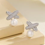 Load image into Gallery viewer, Sparkling Silver Butterfly Pearl Earrings - Reet Pehal
