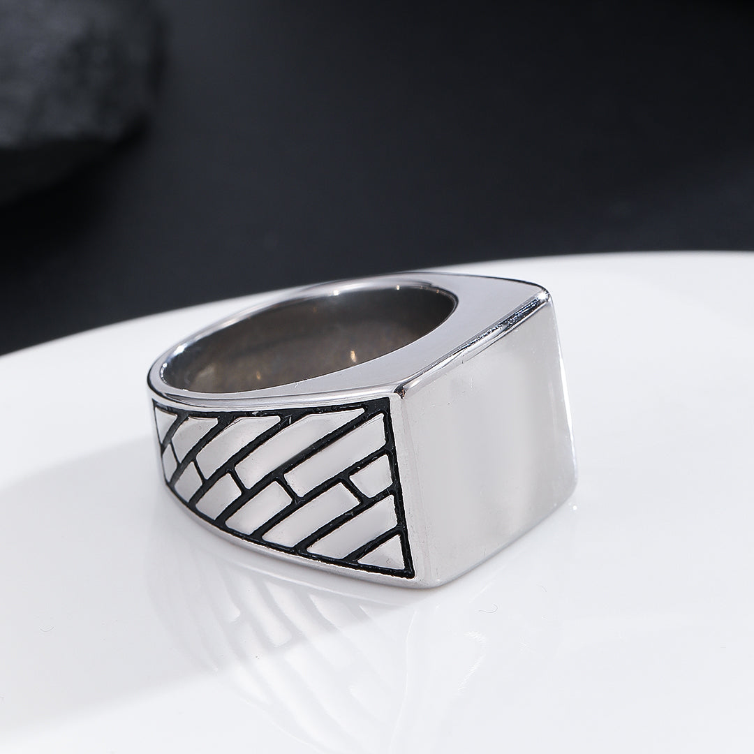 Artistic Square-Faced Silver Ring