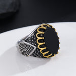 Load image into Gallery viewer, Golden Scallop Halo Onyx Ring
