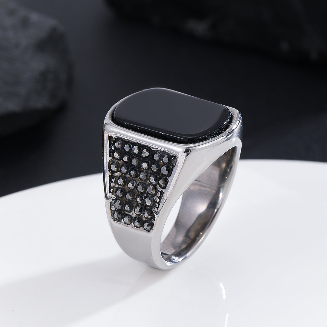 Graceful Onyx Square Statement Ring