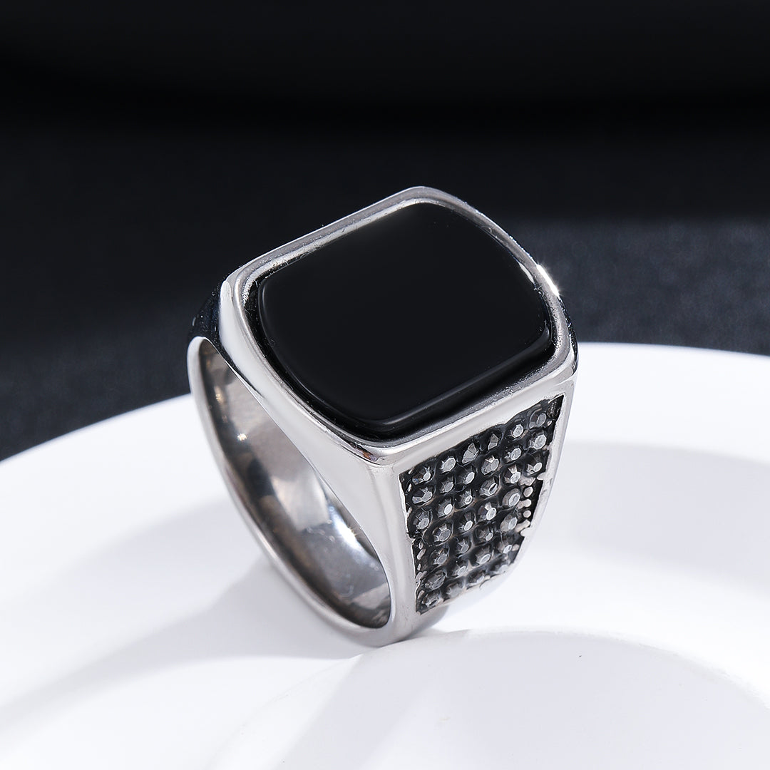 Graceful Onyx Square Statement Ring