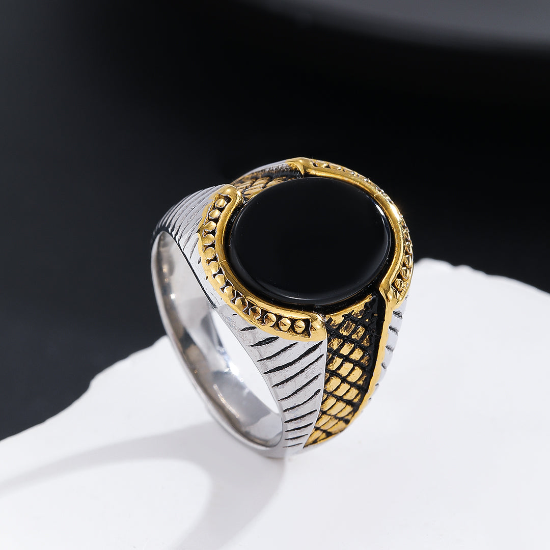 Gilded Onyx Scale Ring