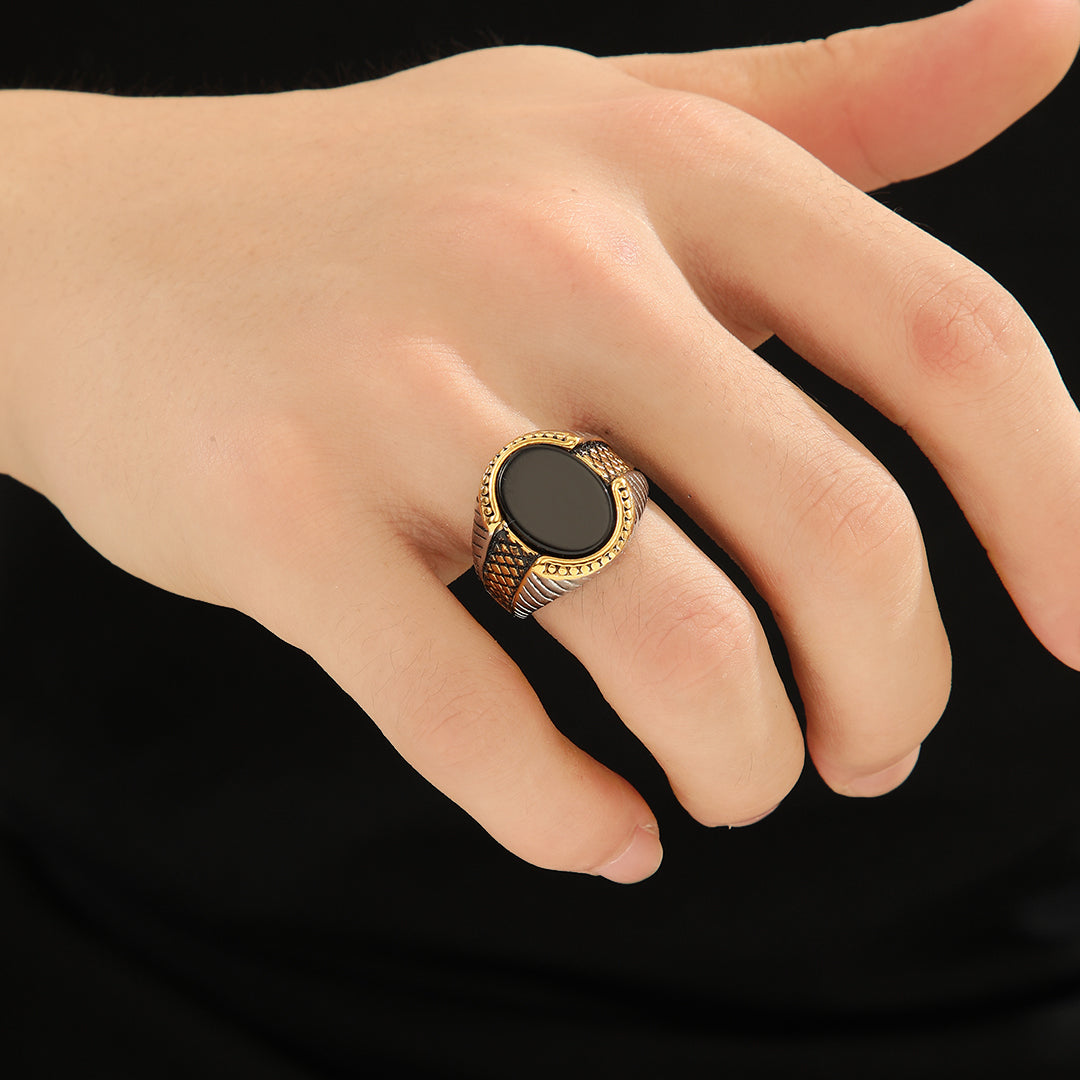 Gilded Onyx Scale Ring