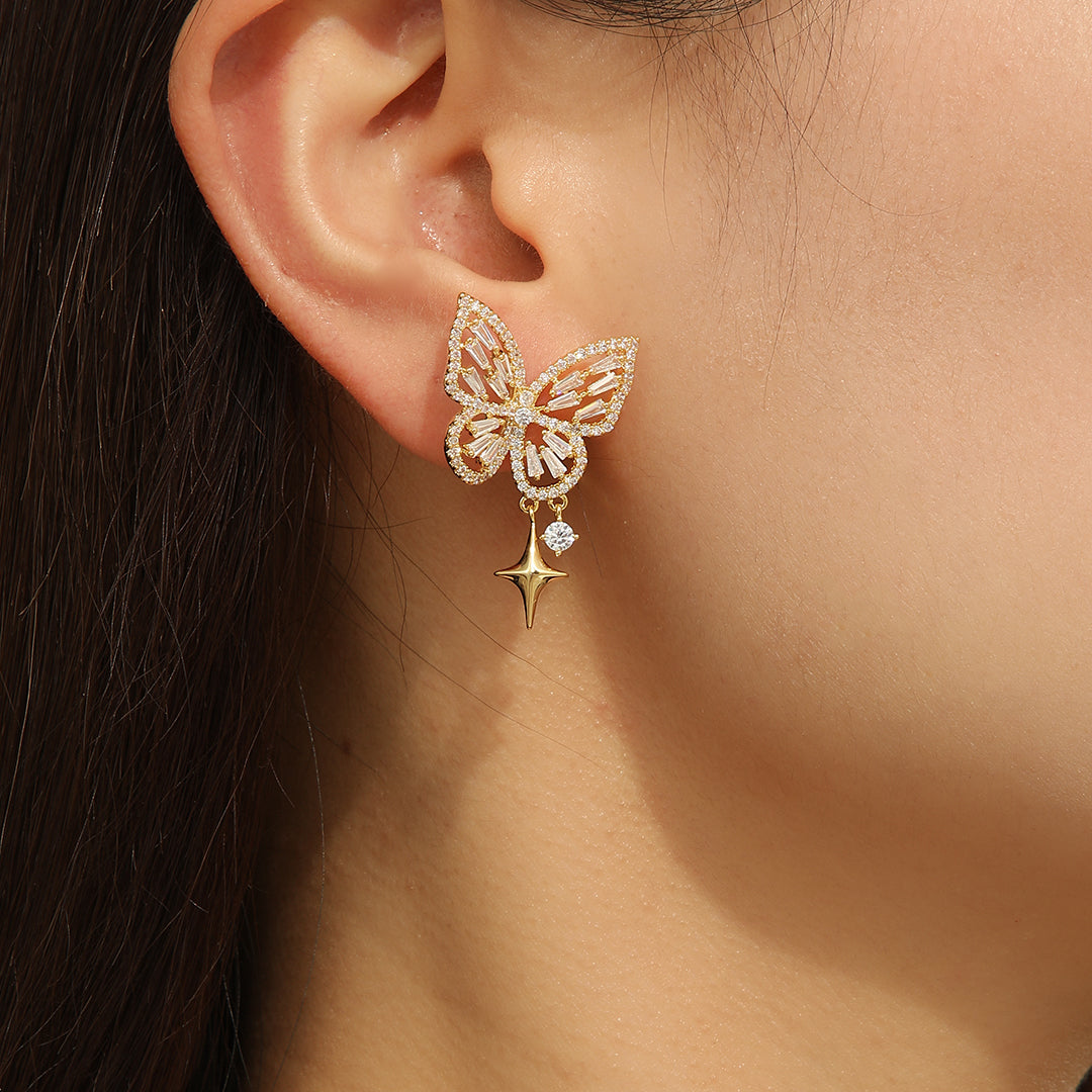 Stunning Golden Gleam Butterfly Earrings - Reet Pehal
