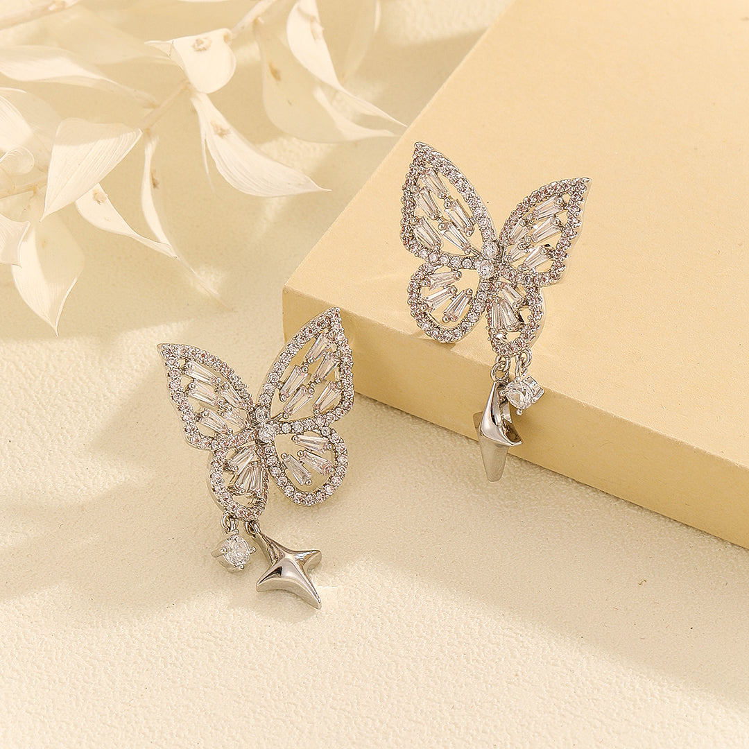 Stunning Silver Gleam Butterfly Earrings - Reet Pehal