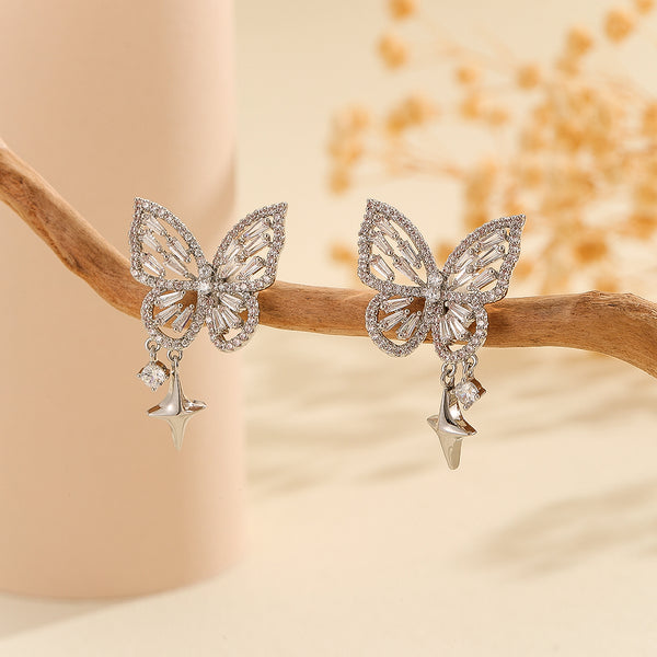 Stunning Silver Gleam Butterfly Earrings - Reet Pehal