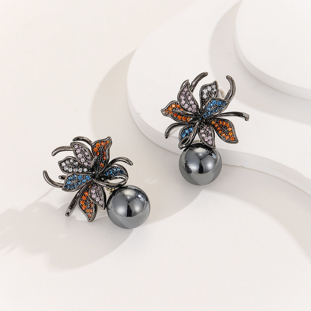 Enchanting Blossom Burst Noir Earrings - Reet Pehal