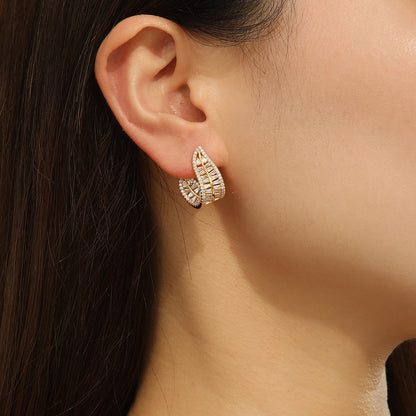 Sparkling Golden Leafy Curved Earrings - Reet Pehal