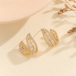 Load image into Gallery viewer, Sparkling Golden Leafy Curved Earrings - Reet Pehal
