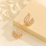 Load image into Gallery viewer, Sparkling Golden Leafy Curved Earrings - Reet Pehal
