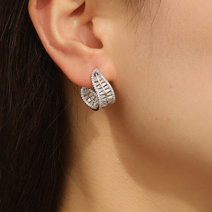 Sparkling Silver Leafy Curved Earrings - Reet Pehal