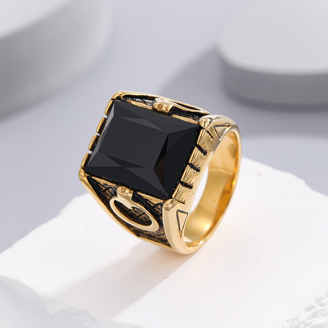 Noble Crown Gold Charcoal Ring