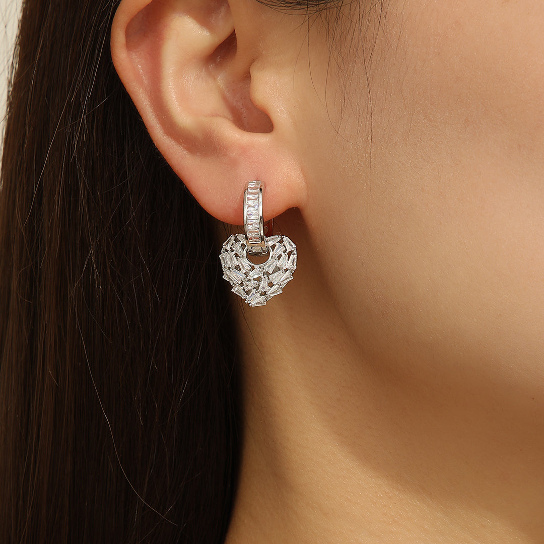 Sparkling Silver Heart Affection  Earrings - Reet Pehal