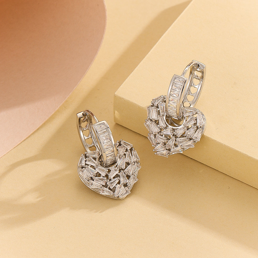 Sparkling Silver Heart Affection  Earrings - Reet Pehal