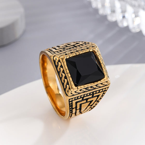 Luminous Gold-Encrusted Onyx Ring