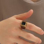 Load image into Gallery viewer, Luminous Gold-Encrusted Onyx Ring
