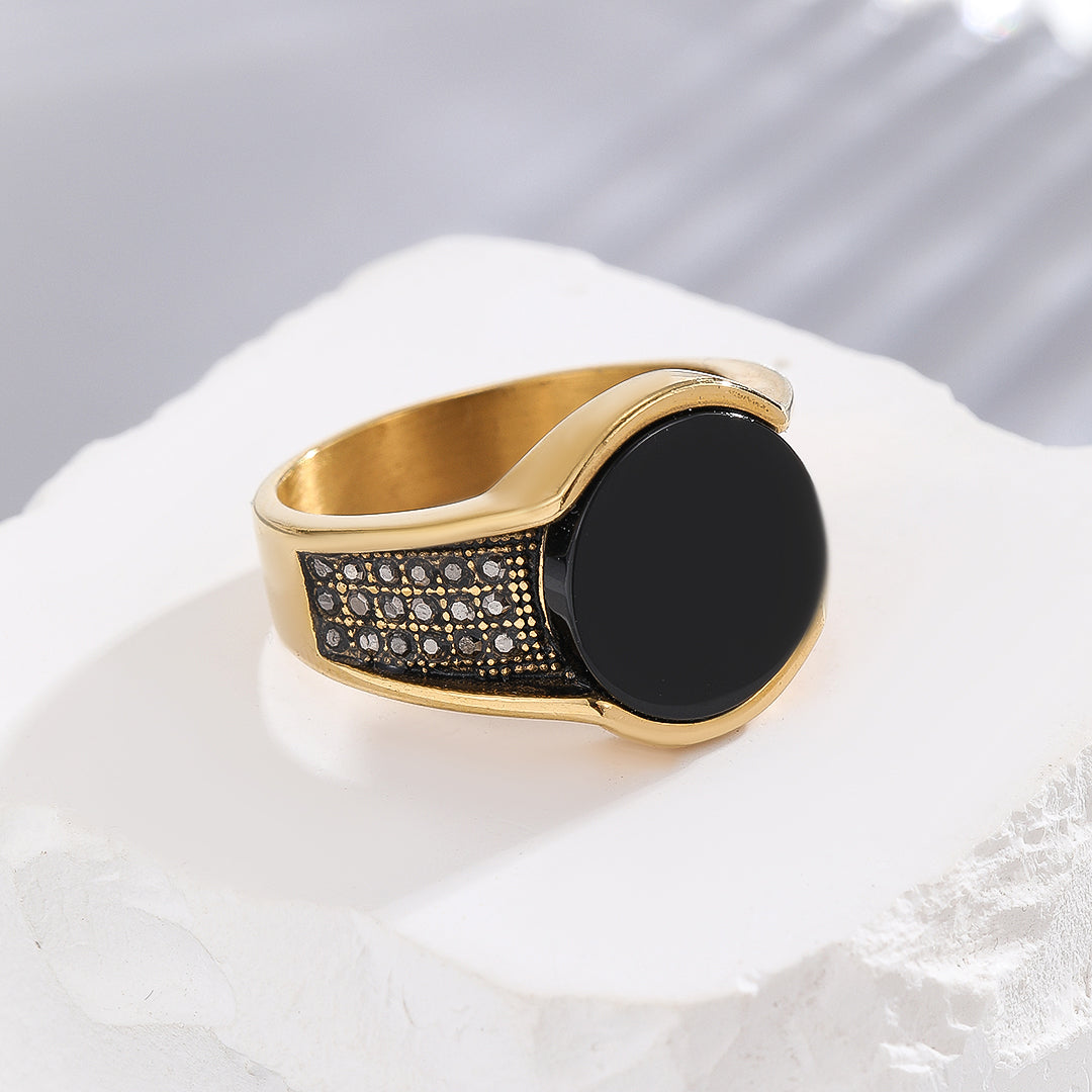 Crystal-Crowned Noir Statement Ring