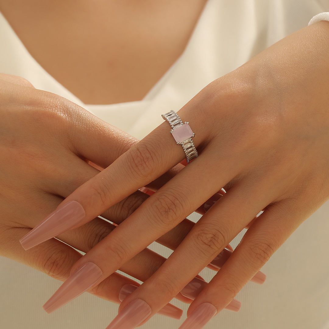 Deluxe Creamy Pink Princess Cut Ring - Reet Pehal