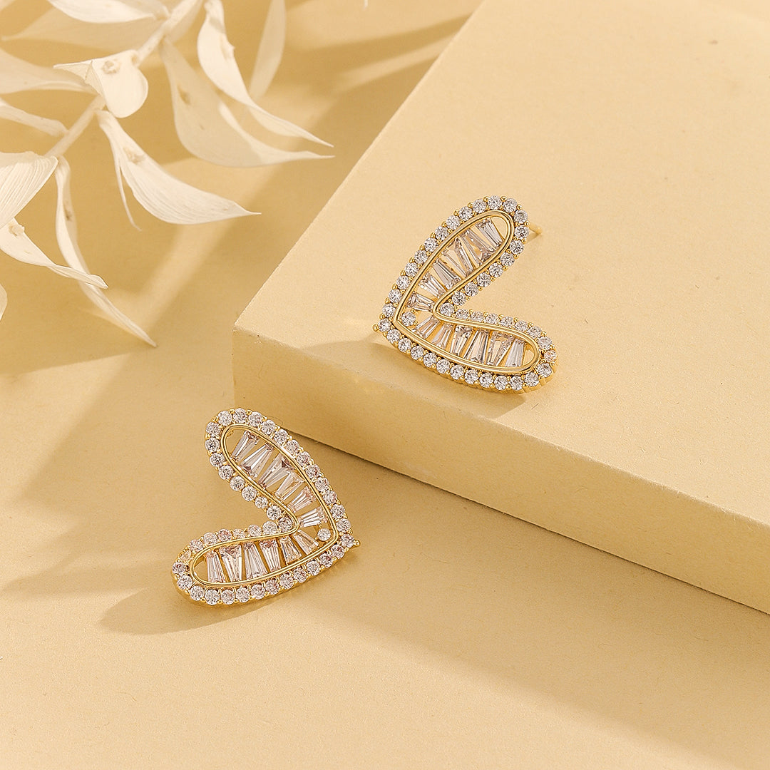 Lovely Golden Sparkling Heart  Studs - Reet Pehal