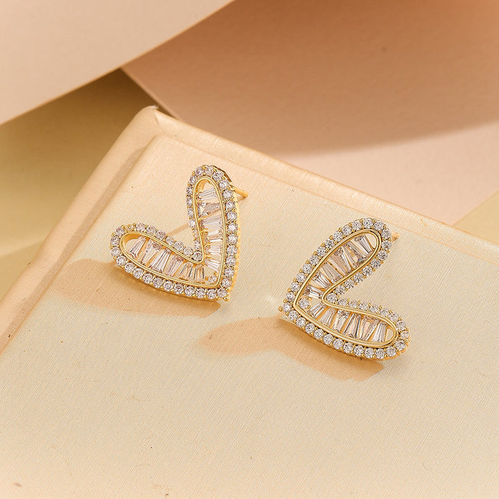 Lovely Golden Sparkling Heart  Studs - Reet Pehal