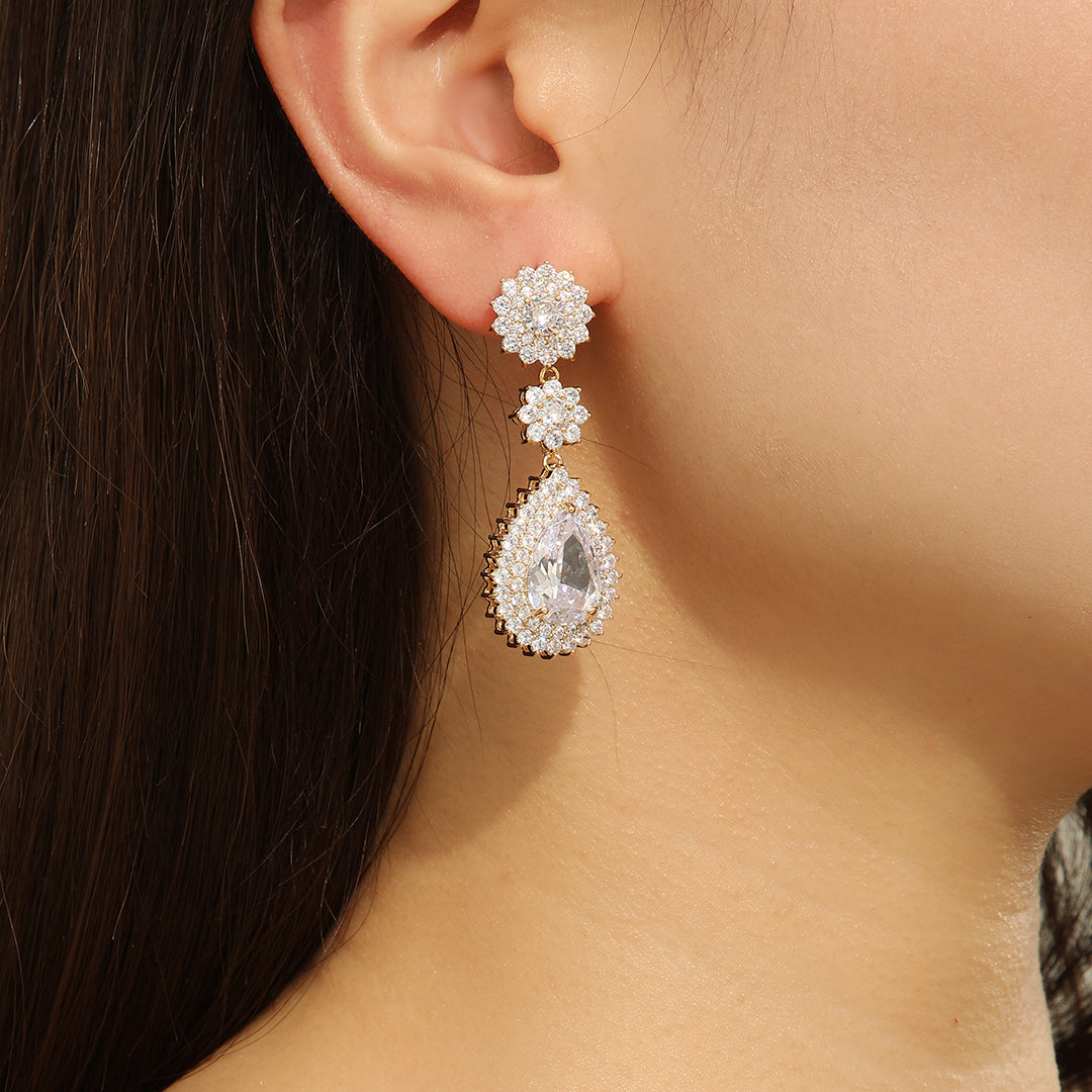 Elegant Golden Floral Drop Earrings - Reet Pehal